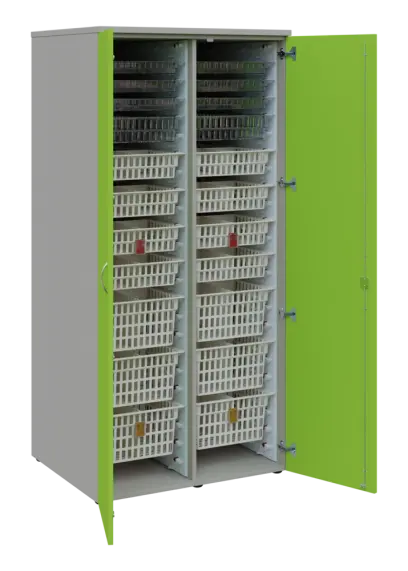 EUROMEDICA D - 90 skříň léková boxová, 2-dveřová, 1950x900x735, korpus šedý, dvířka jarní zeleň